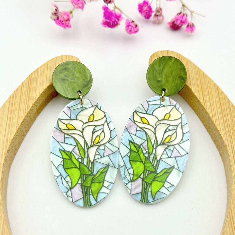 Volesar Floral Acrylic Hand Painted Oil Stud Earrings