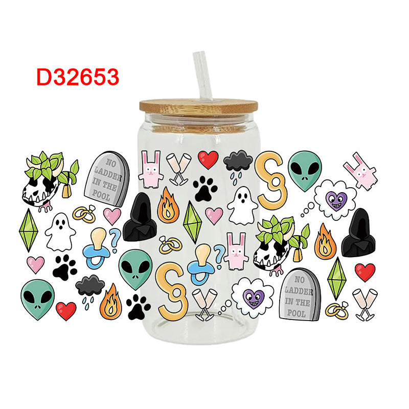 Wholesale Uv Transfer Sticker Glass Cup Crystal Label Crystal Sticker 16OZ UV DTF WRAPS
