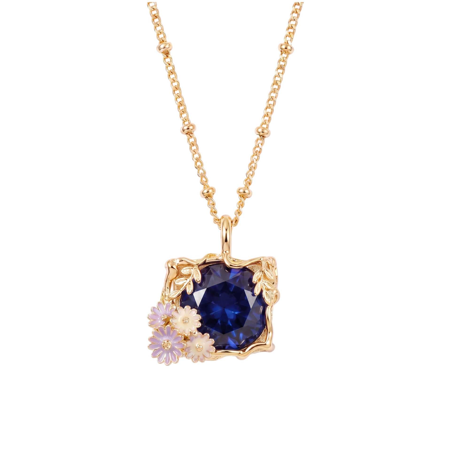 Wholesale Stainless Steel Vintage Floral Enamel Pendant Necklace Casual Jewelry Gift