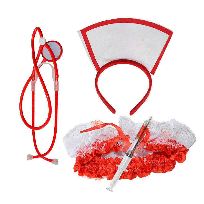 Wholesale Halloween nurse uniform set hairband syringe stethoscope cospaly fun makeup props