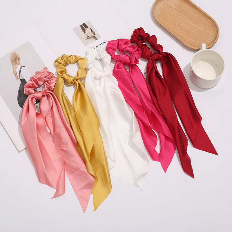 Wholesale Solid Color Knotted Satin Ribbon Fabric Hair Scrunchies