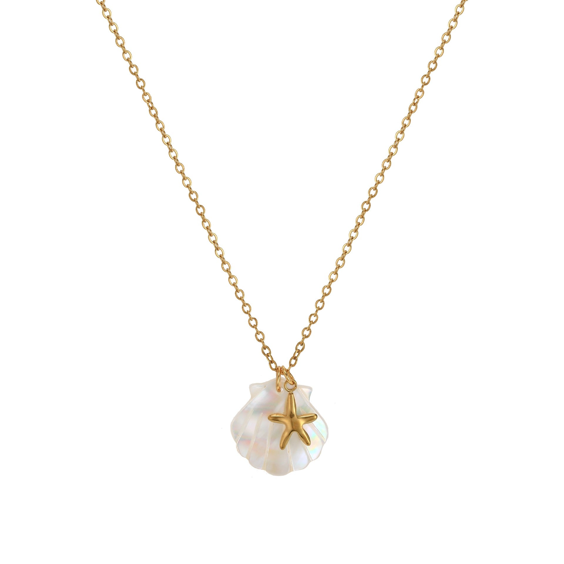 Wholesale Stainless steel starfish and shell necklace for summer