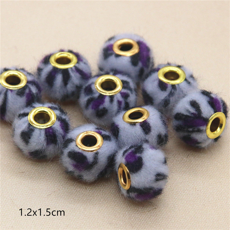 Wholesale 10PCS Straight Hole Leopard Print Cloth Fur Ball Beads Loose Beads Fabric Separator Beads