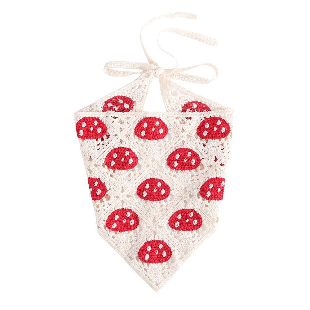 Wholesale Hollowed Out Handmade Crochet Woven Mushroom Strawberry Triangular Scarf Headbands