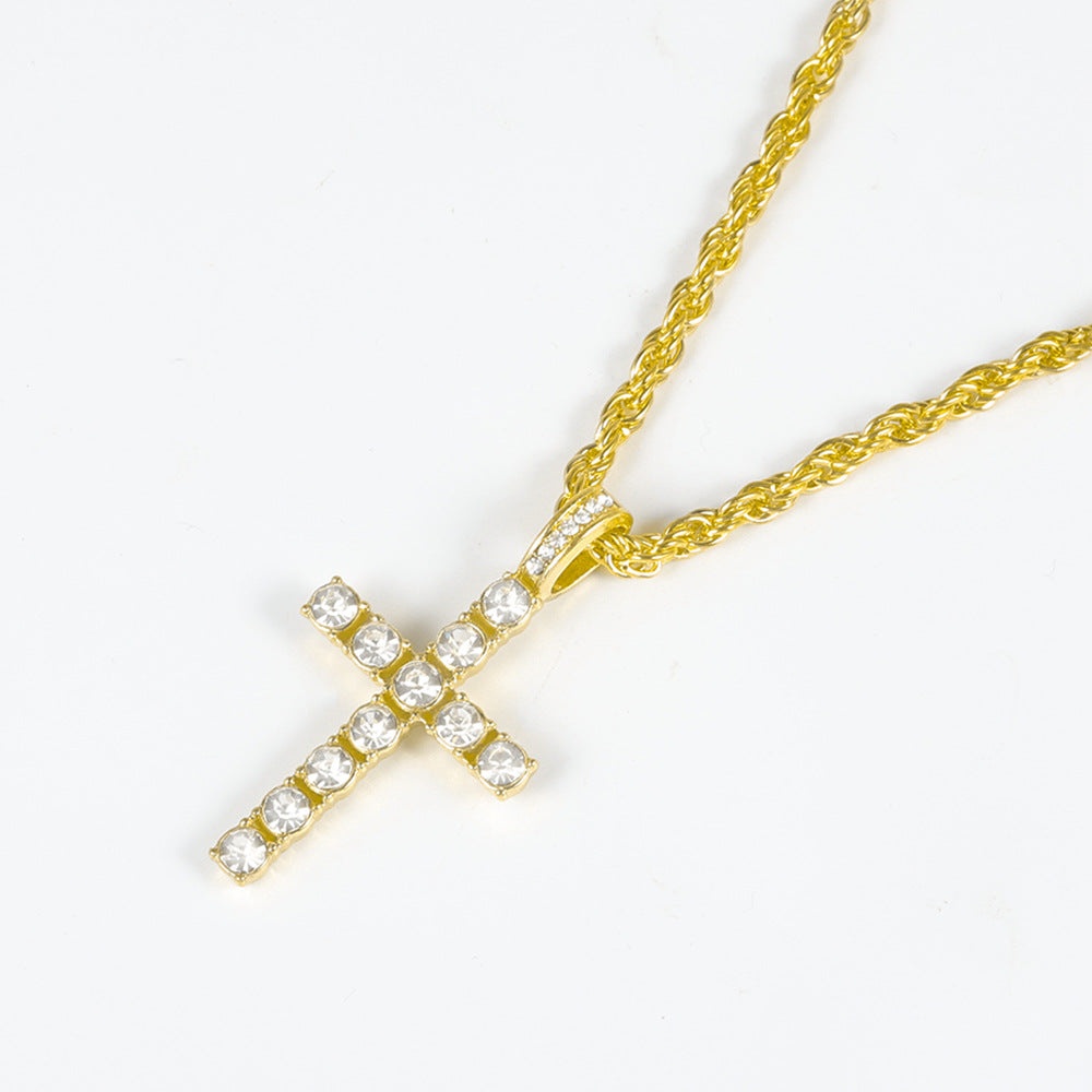 Wholesale hip-hop necklace cross pendant with 4MM tennis chain