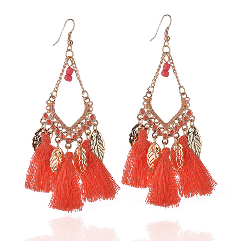 Wholesale Ethnic Style Tassel Metal Leaf Earrings