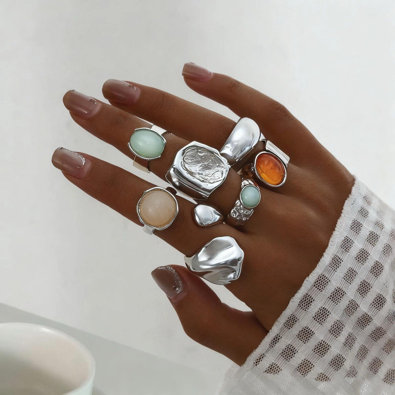 Wholesale Geometric Retro Irregular Diamond Set Ring Set