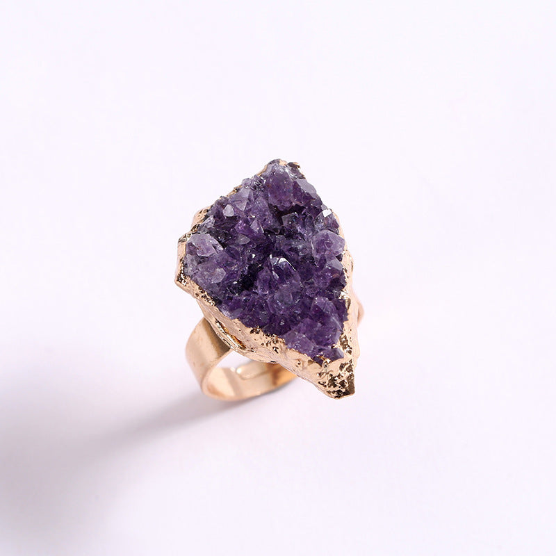 Wholesale Natural Amethyst Cluster Gold-plated Open Ring
