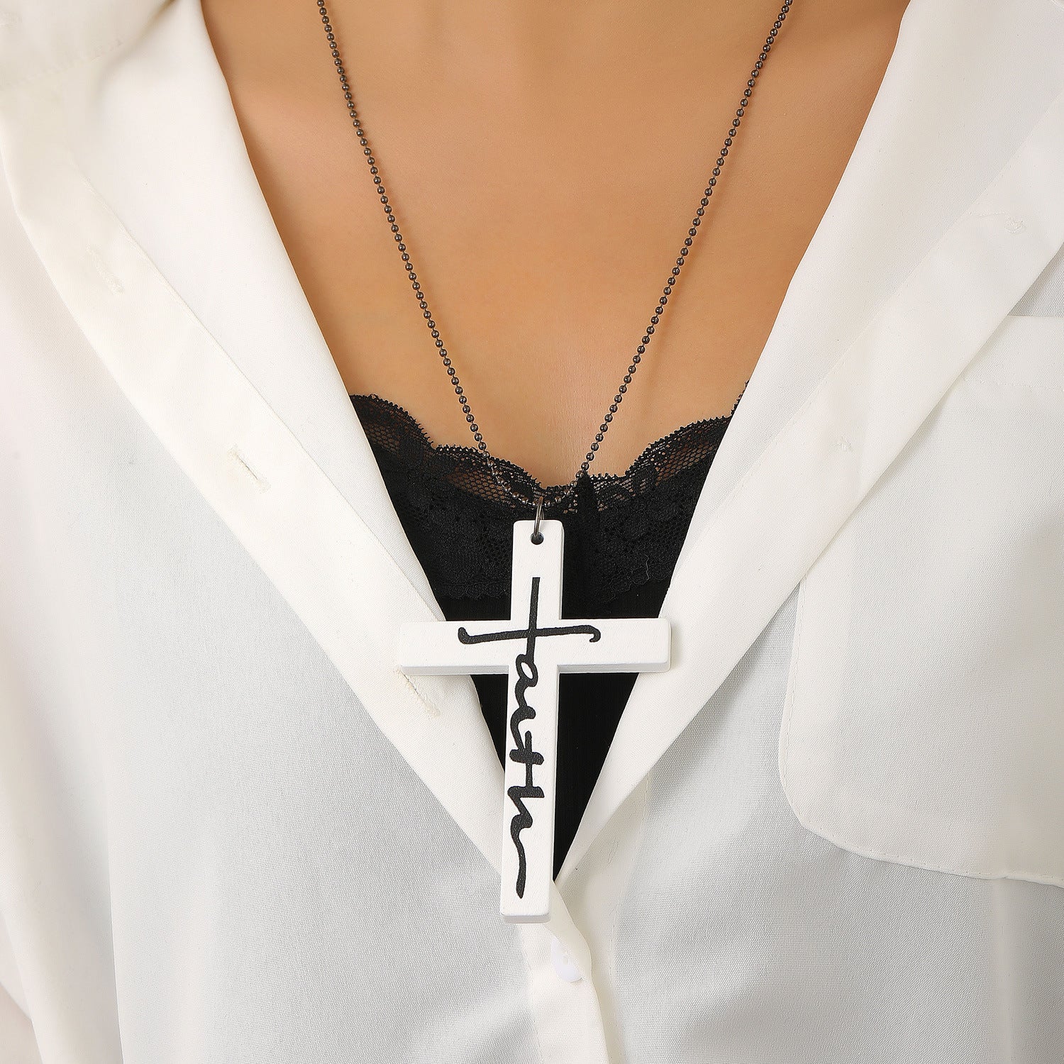 Wholesale  Dark Retro Wooden Cross Pendant Necklace Unisex Fashion Jewelry Accessory