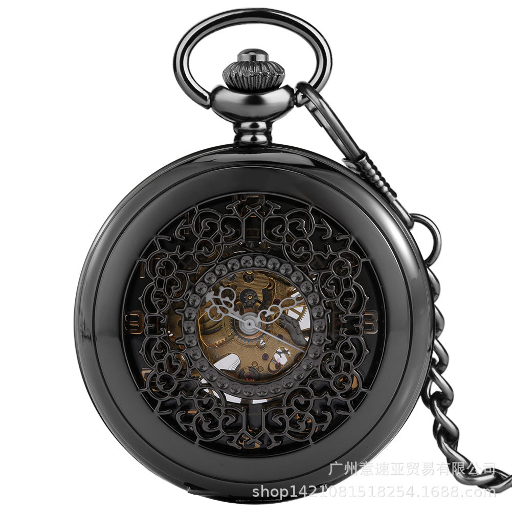 Wholesale  Fashion Hollow Window Flower Manual Mechanical Pocket Watch Roman Literal Men's Gift Watch
