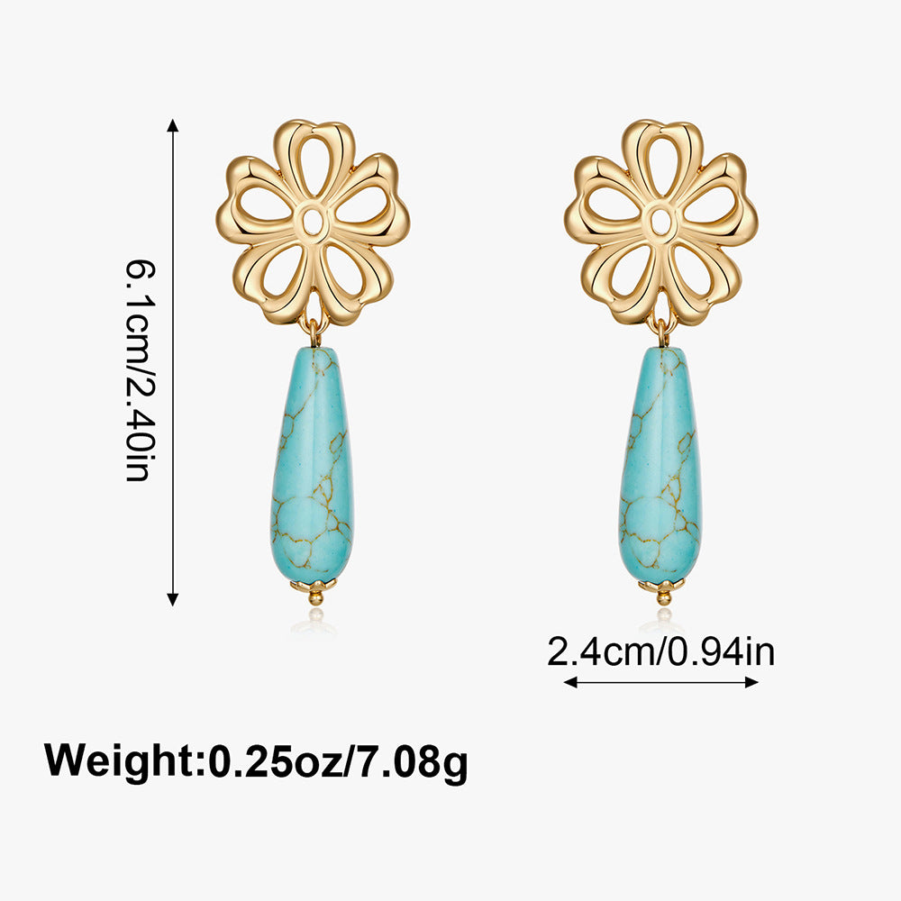 Wholesale Hollow out sunflower Turquoise Earrings