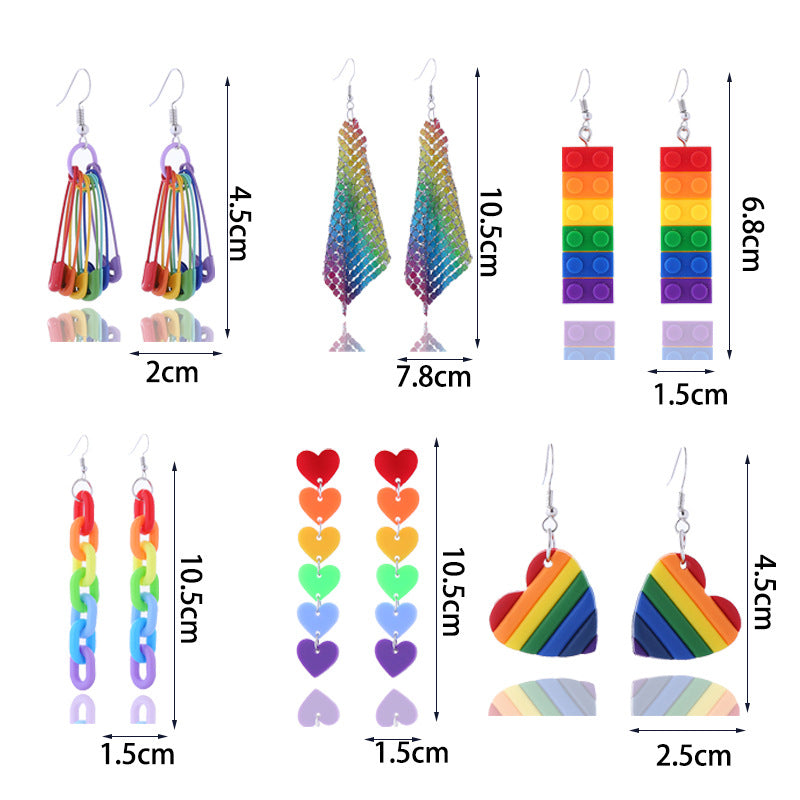 Wholesale LGBT Rainbow Pin Chain Geometric Love Earrings