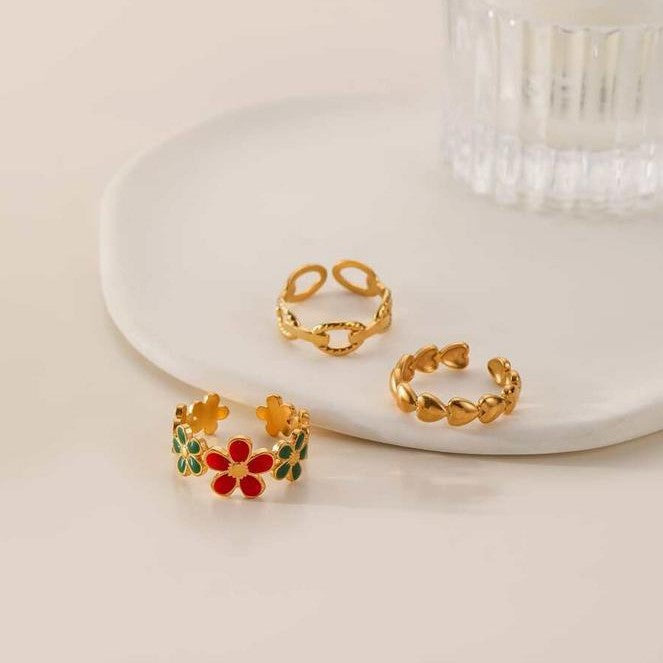 Wholesale Stainless steel enamel drip oil colored flower heart ring