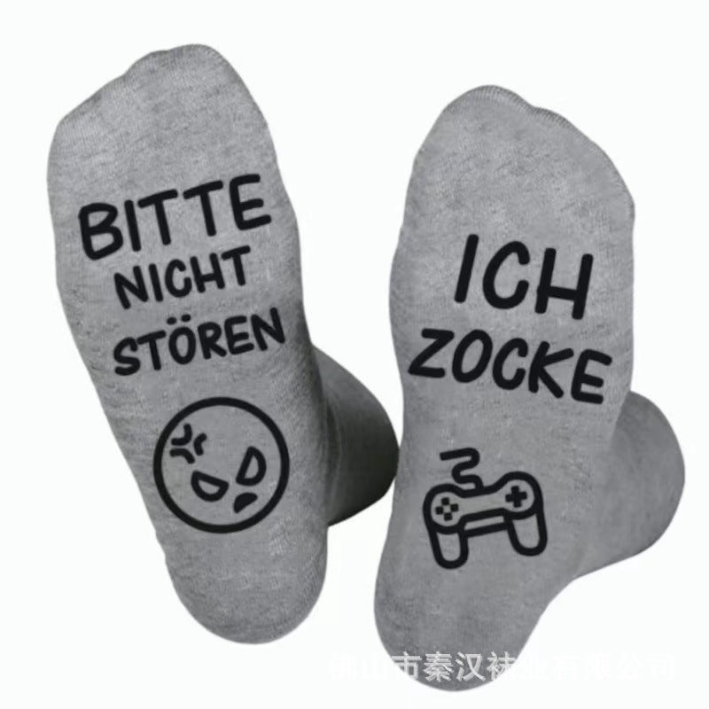 Wholesale of European and American Cotton Medium Cylinder Letter Anti Slip Adhesive Socks