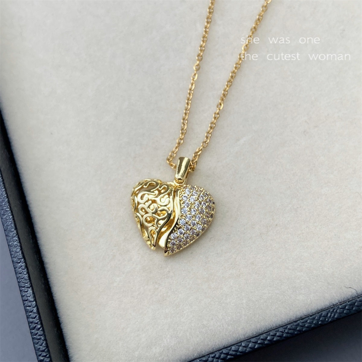 Wholesale Hollow out openable heart-shaped pendant titanium steel necklace