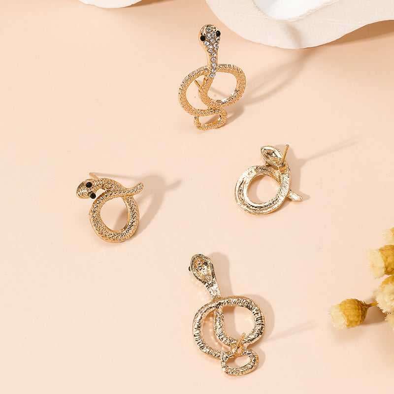 Wholesale Silver Needle Long Micro-encrusted Diamond Retro Snake Earrings