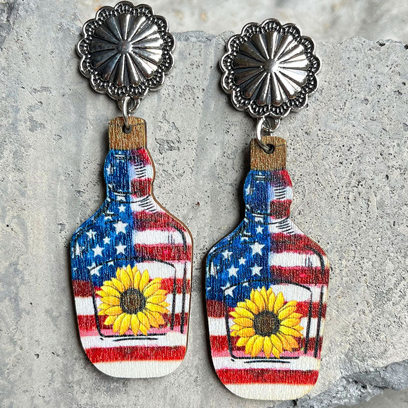 Wholesale 2 Pairs/Pack American Independence Day Western Style Wooden Earrings
