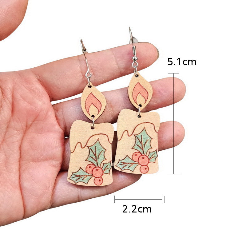 Wholesale Christmas Wooden Bird Santa Claus Tree Flowers Candle Snowman Earrings