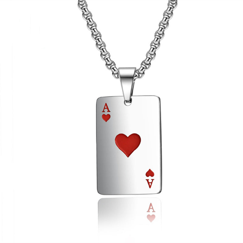 Wholesale Lucky Spade Pendant Personalized Hearts Poker Card Titanium Steel Necklace