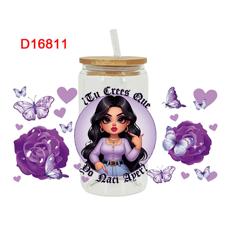 Wholesale Cartoon Cute Sweet Cool Girl Theme 16oz Cup UV DTF Wraps
