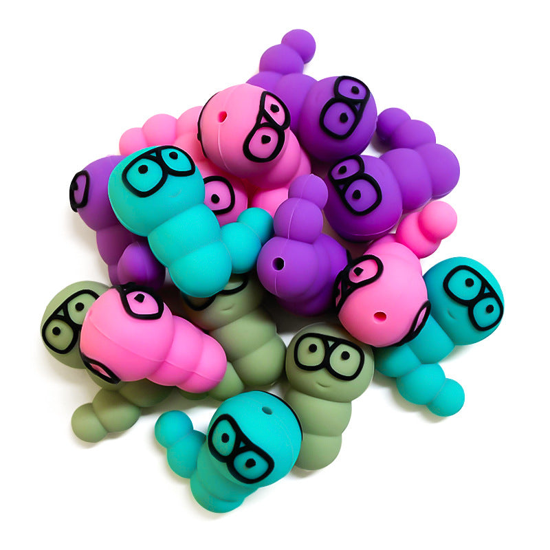 Wholesale 10pcs Factory New 3D Caterpillar Decompression Toy Stereo Silicone Beads Food Grade Keychain Beaded Accessories