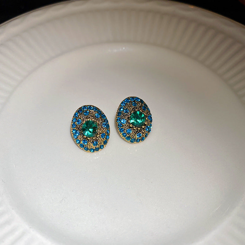 Wholesale Silver Needle Wrinkled Blue Irregular Metal Earrings