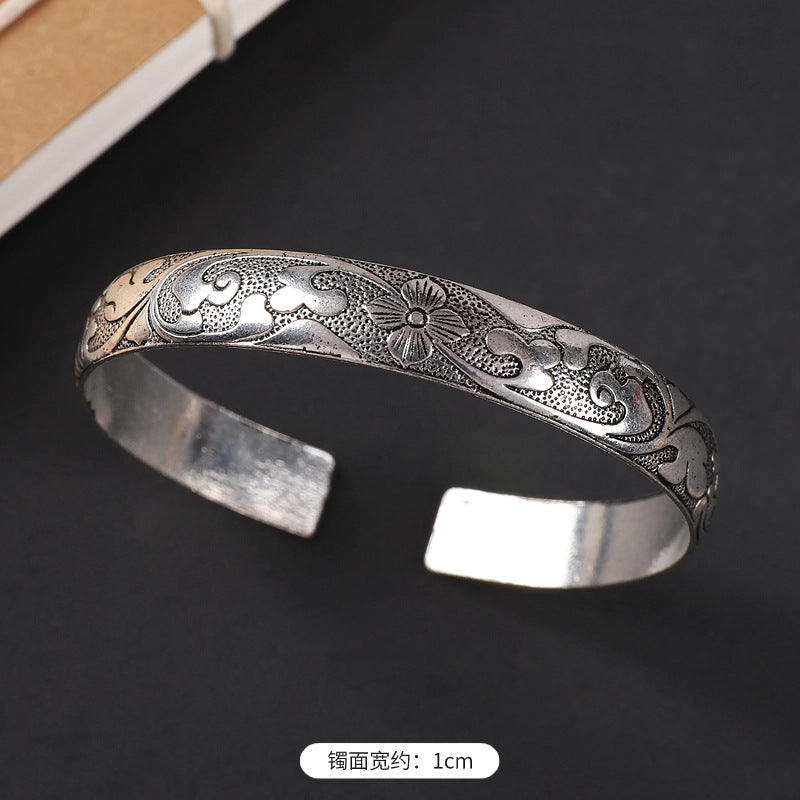 Wholesale  ethnic style retro court Chinese carved ancient silver bracelet personality exotic bracelet