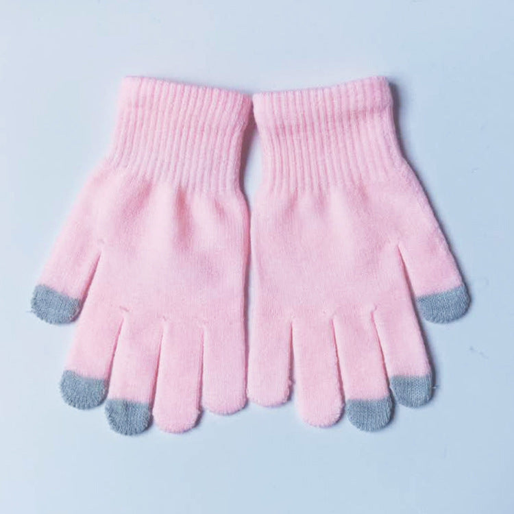 Wholesale 2pcs Autumn and Winter Touch Screen Warm Solid Color Acrylic Gloves