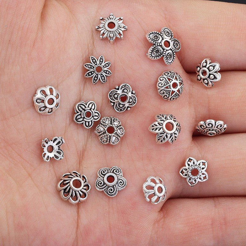Wholesale Vintage Tibetan Silver Flower Tray Carved Beads Diy Accessories Beads