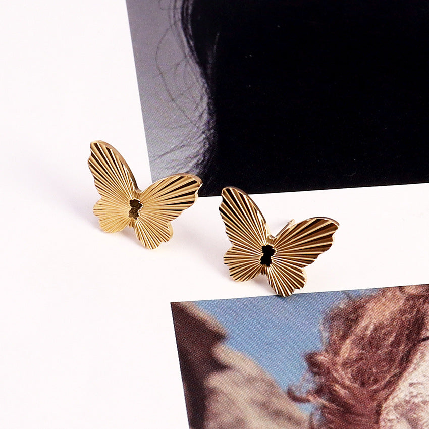 Wholesale 18K Gold Plated Butterfly Titanium Steel Earrings