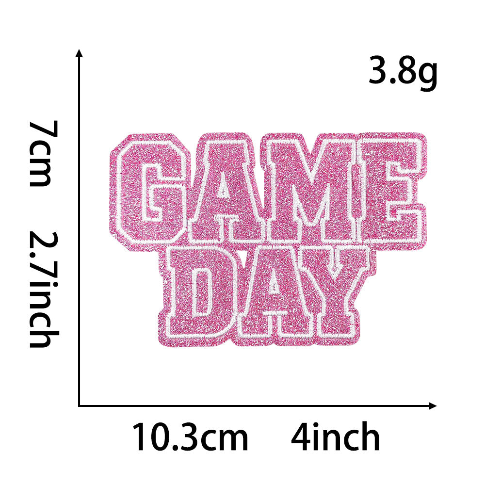 Wholesale Polyester Embroidered Patches Gameday Letter Design Iron On Applique For Shoes Hats