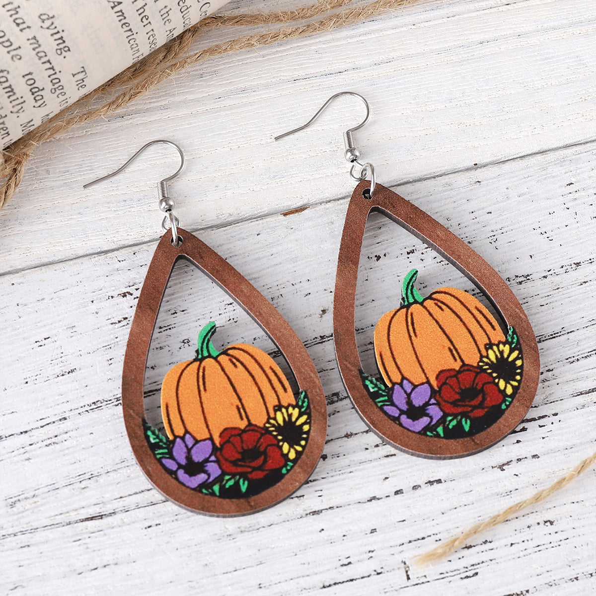 Wholesale Autumn Harvest Thanksgiving  Double-Sided Wooden Earrings