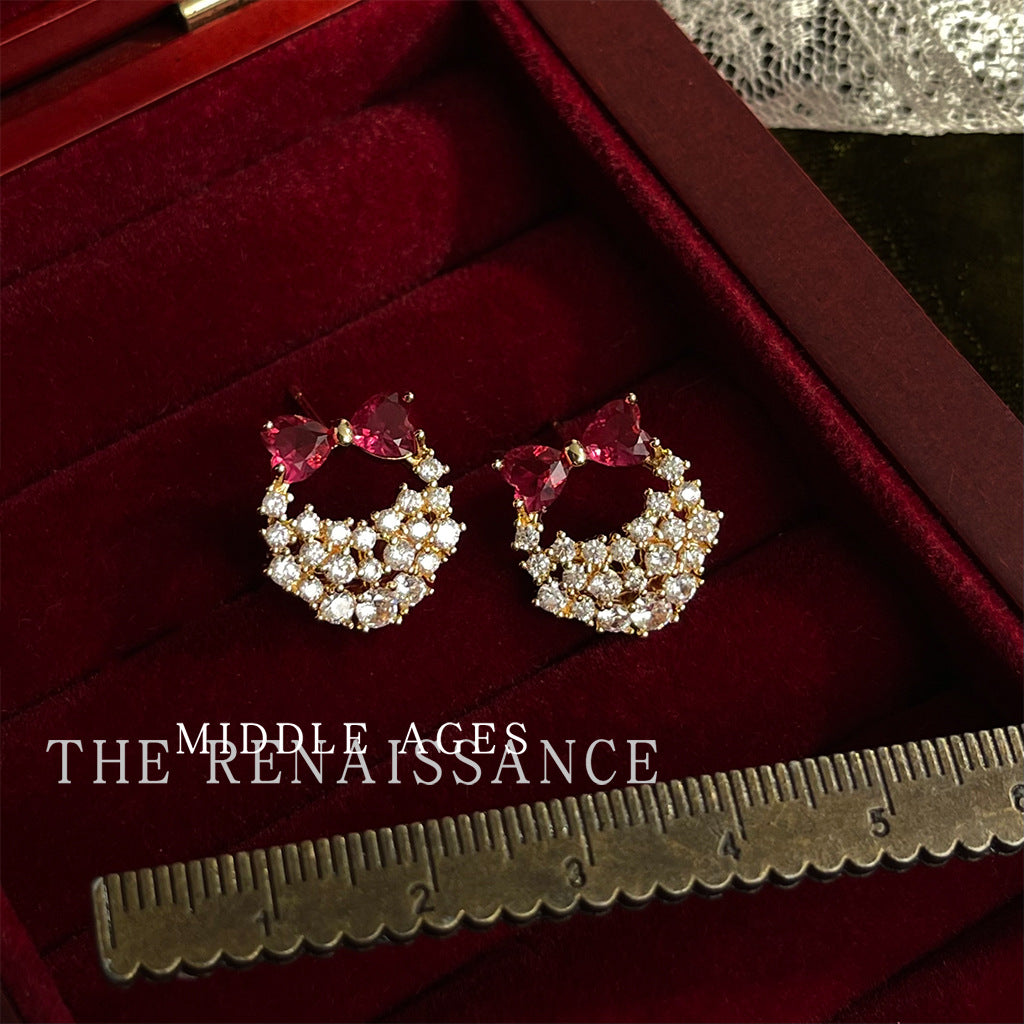 Wholesale Medieval Christmas Series Zircon Bell Bow Earrings