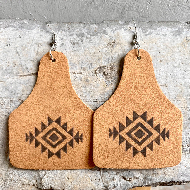 3 parejas al por mayor/paquete Cowboy Western Aztec Silhouette Pendientes de cuero geométrico