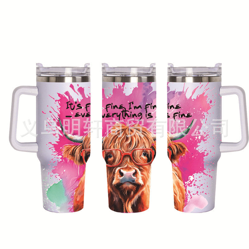 Wholesale Tumbler 40OZ Bull Head 3D Sunflower Car Cup Stainless Steel Straw Tumbler Ice Cup