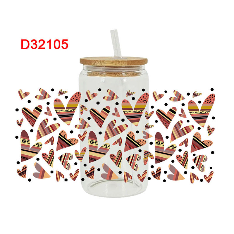 Wholesale Colorful Hearts  16oz Cup UV DTF Wraps