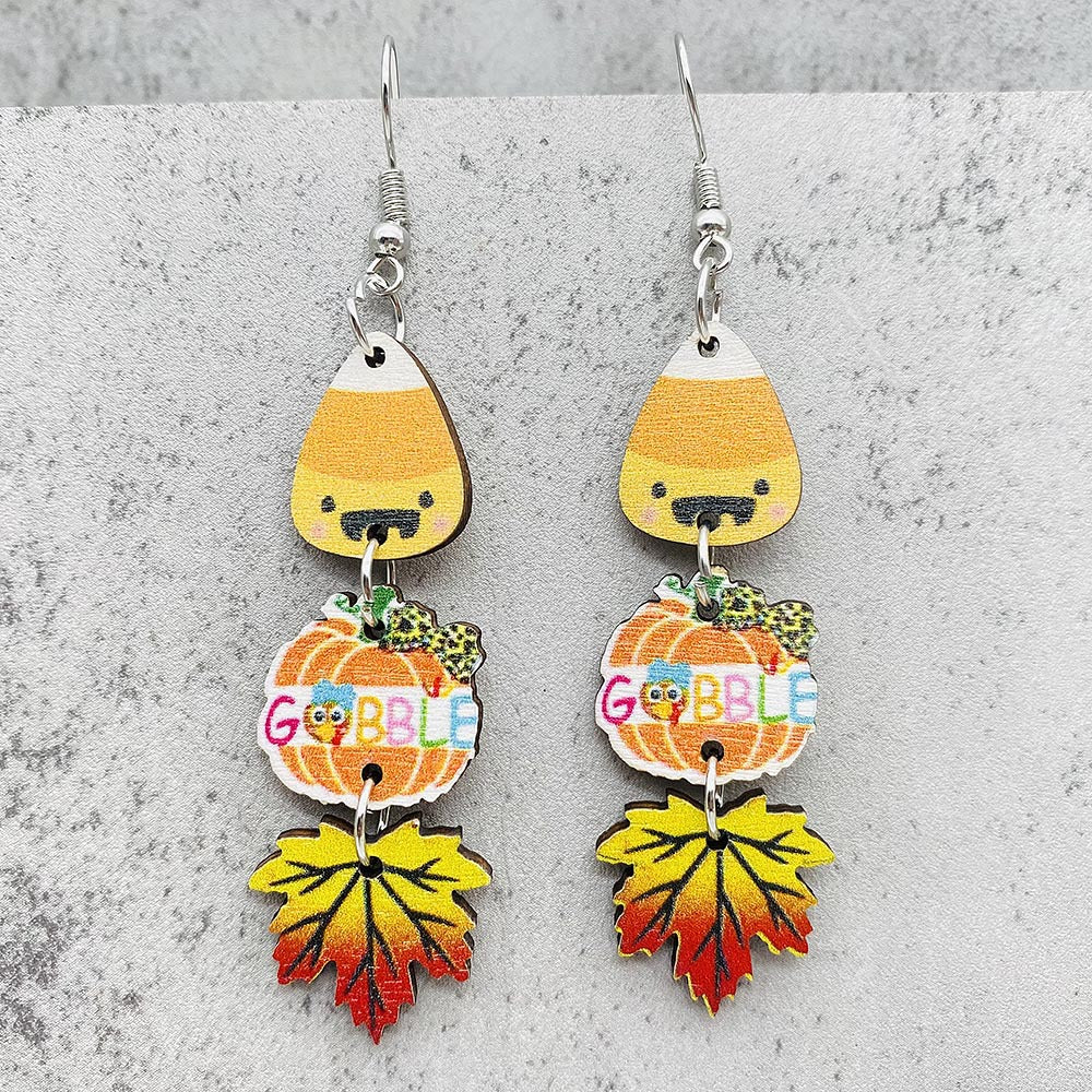 Wholesale Thanksgiving Pumpkin Maple Leaf Coffee Cup Wooden Earrings Halloween Earrings
