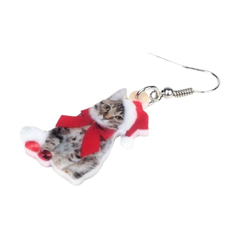 Wholesale Small Cute Christmas Cat Acrylic Holiday Earrings