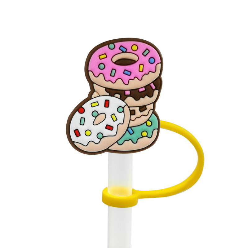 Wholesale 10pcs Donut Straw Cover Straw Cap Silicone Dust Plug