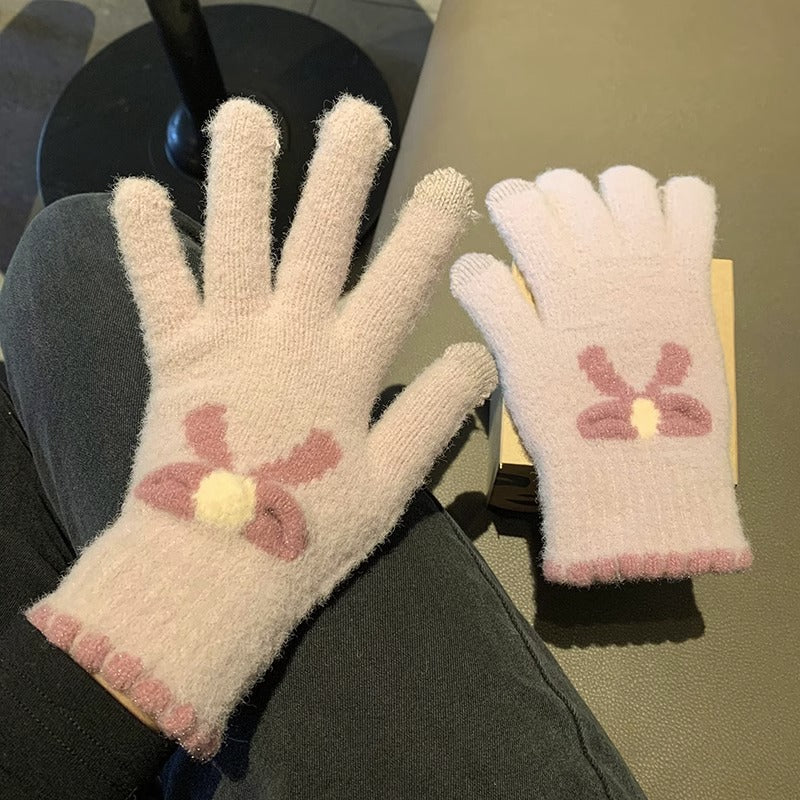 Wholesale Touch Screen Knitted Warm Bow Gloves