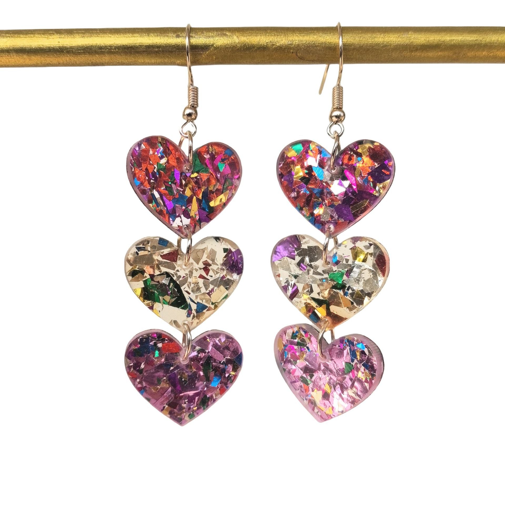 Wholesale Acrylic sequin asymmetrical heart-shaped triple personality simple retro earrings