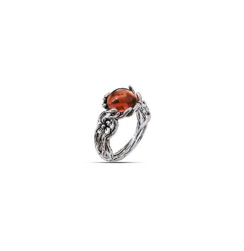 Wholesale Silver teardrop amber stone beeswax inlaid flower ring