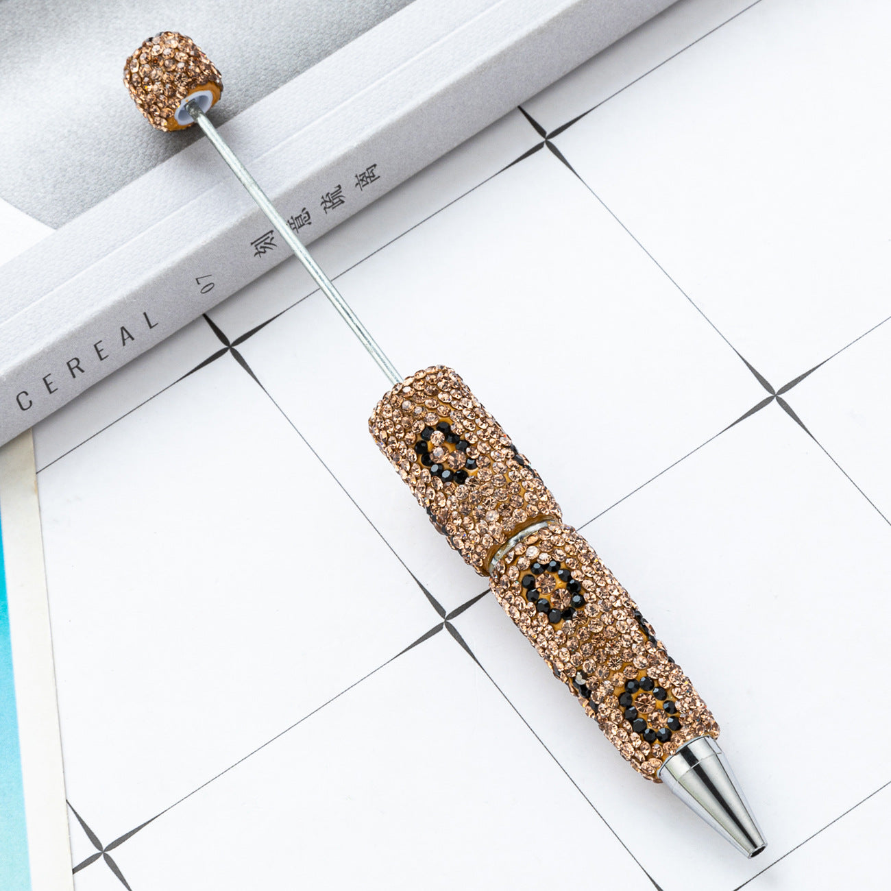 Wholesale Leopard print multi-color plastic diamond studded  beadable pens