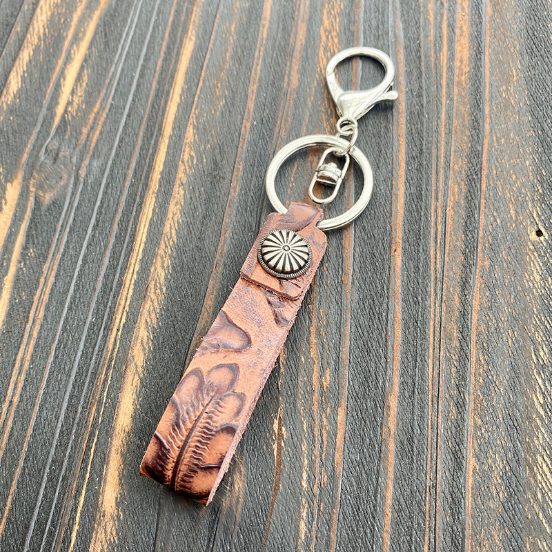 Wholesale Western Vintage Turquoise Genuine Leather Keychain