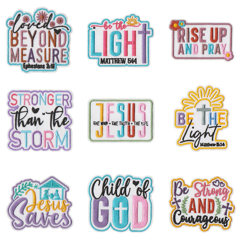 Wholesale Bible Verse Embroidered Iron On Patches Set Of 9 For ets Bags Hats Fashion Accessory For Resale