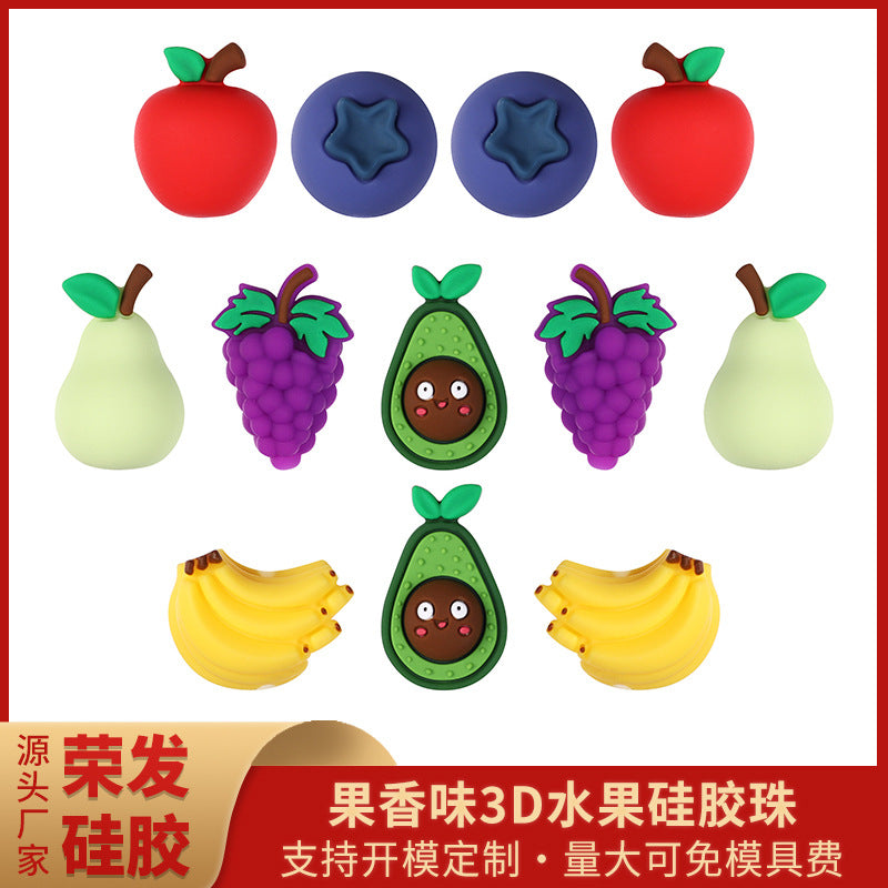 Wholesale 20pcs/pack Fruit 3D DIY Beaded Silicone Beads 3D