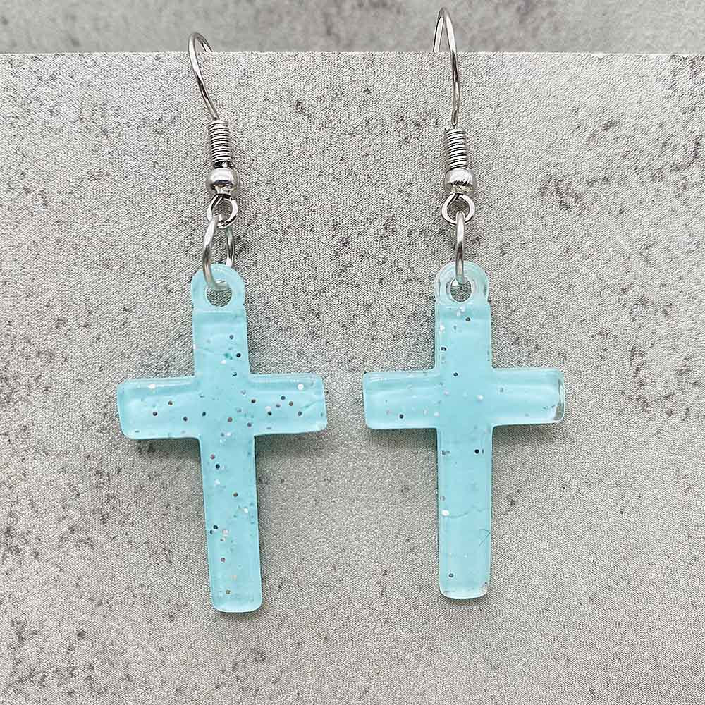 Wholesale Stylish Glitter Cross Resin Drop Earrings