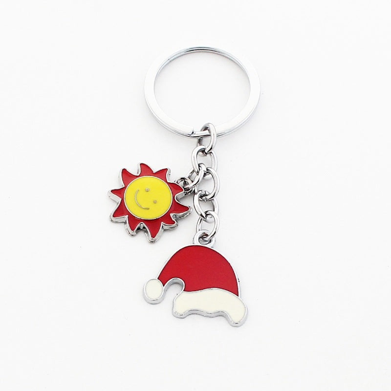 Wholesale Christmas Santa Claus Christmas Hat Drop Oil Zinc Alloy Keychain