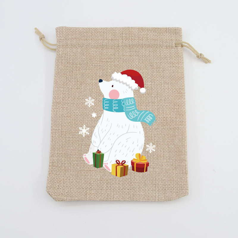 Wholesale 10pcs Christmas Linen Candy Dim Sum Bags with Drawstring Small Bags