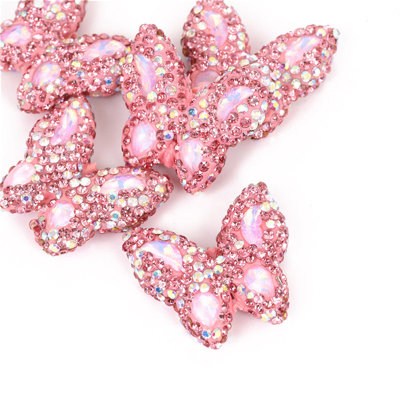 Wholesale diy rhinestone zircon clay butterfly vertical beads